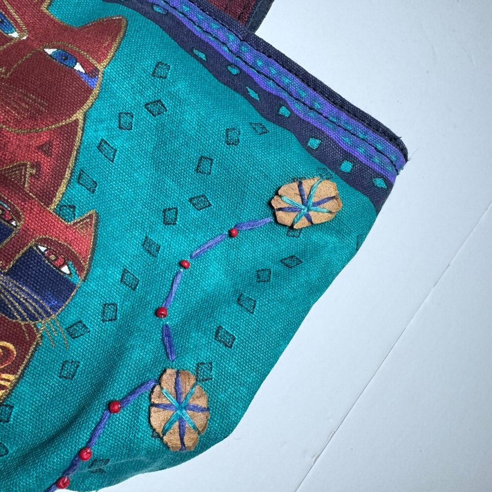 Laurel Burch Cat Feline Shoulder Tote Bag Beaded Sun N Sand Zipper Colorful Art - Picture 7 of 16